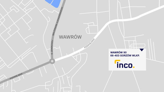 Ausschnitt einer Straßenkarte, in der der Standort von Inco eingezeichnet ist