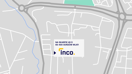 Ausschnitt einer Straßenkarte, in der der Standort von Inco eingezeichnet ist